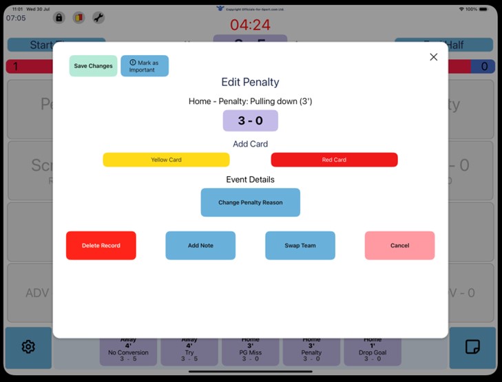 Edit Penalty Screen