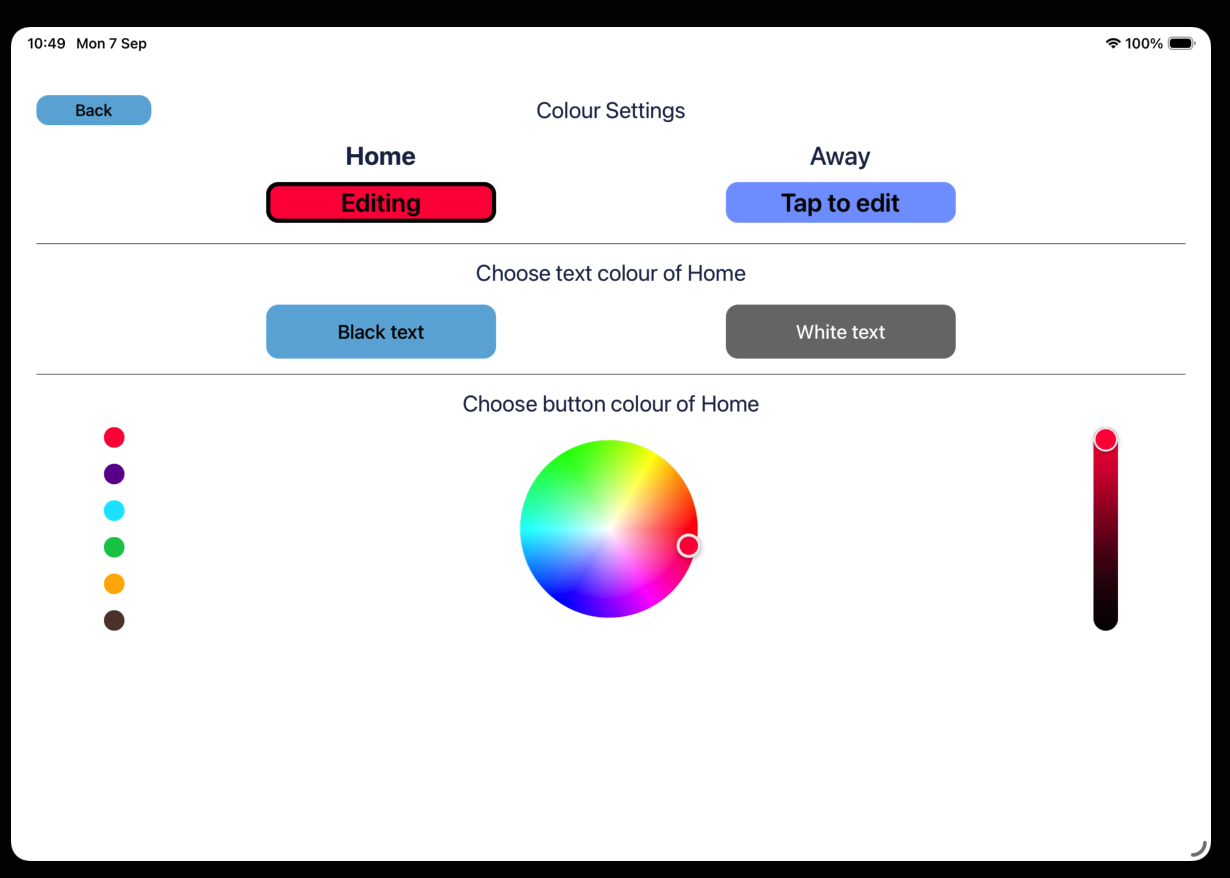GameAssist Colour Wheel Screen