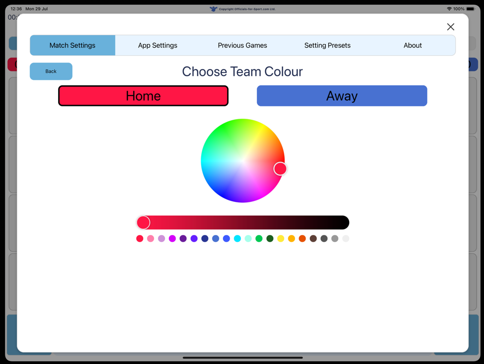 Pitch Side App Colour Wheel