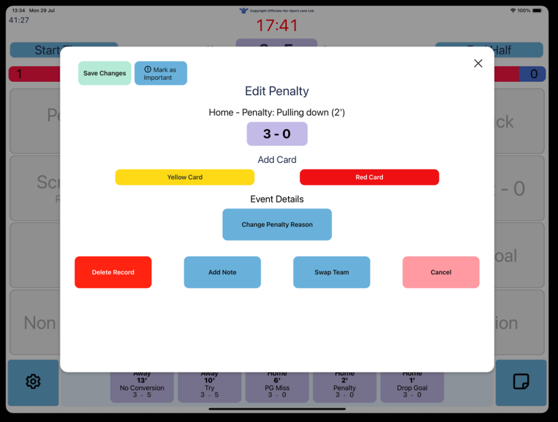 Pitch Side App History Edit