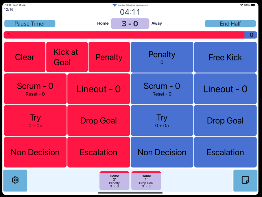 Pitch Side App Main Select Pentalty