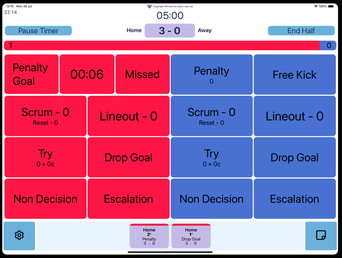 Pitch Side App Main Select Pentalty