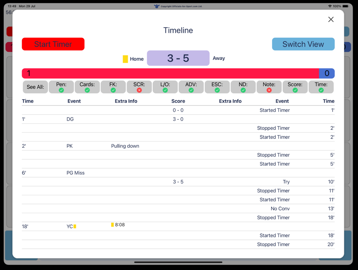 Pitch Side App Timeline