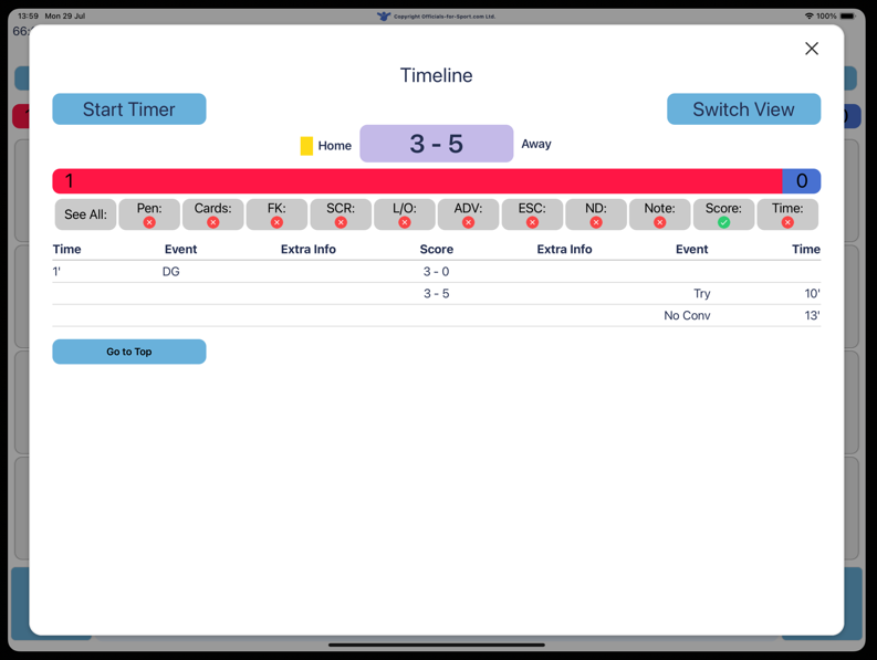 Pitch Side App Timeline